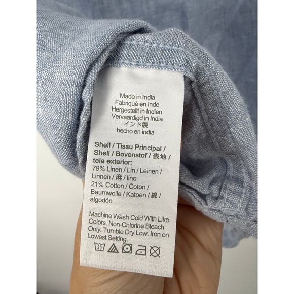 J.Crew Factory Linen Blend Shirt Men L Blue Natural Button Up Neutral Resort - Picture 7 of 8